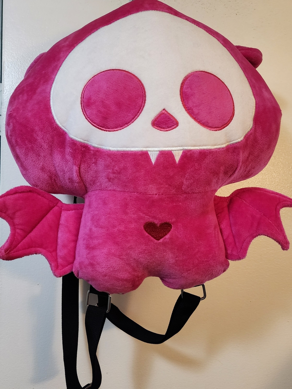 Plush Pink Skull Bat Plush Backpack - Cute Girls' Plush Bag